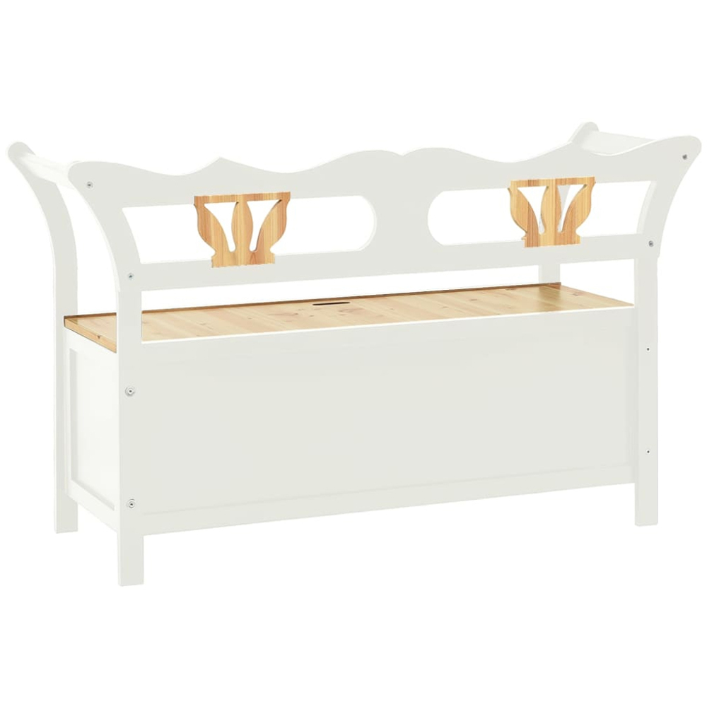 vidaXL Single Seater White and Brown Solid Fir Wood Storage Bench Image 5