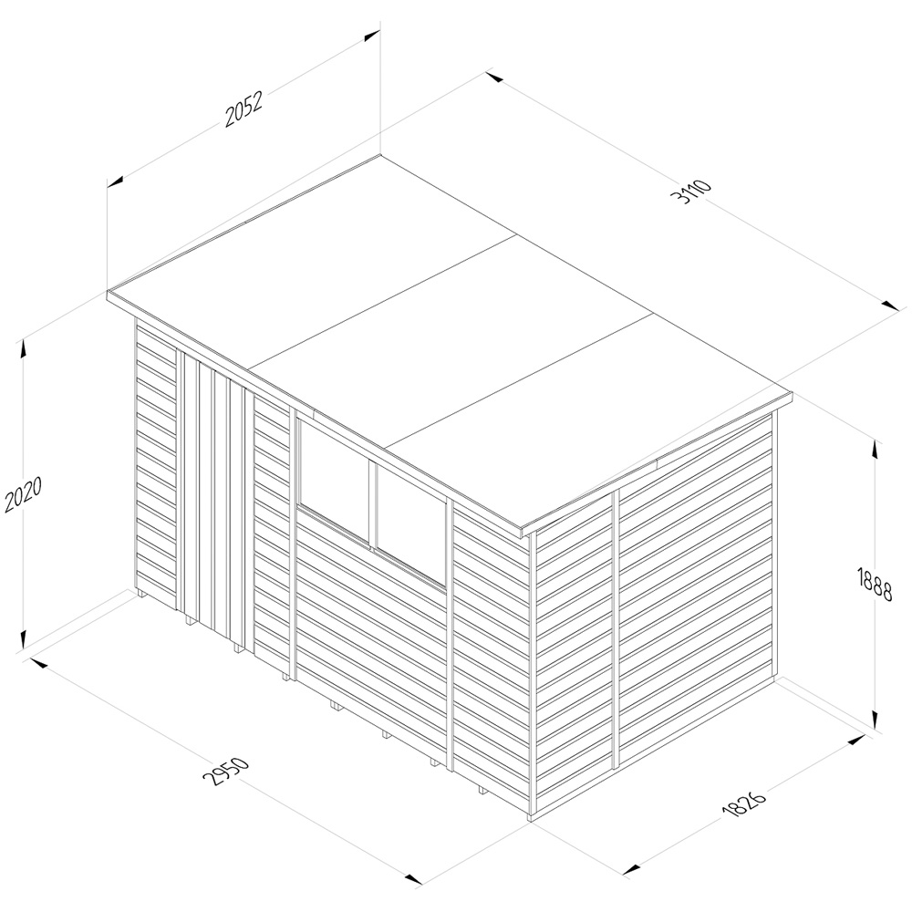 Forest Garden Beckwood 10 x 6ft Single Door 2 Windows Shiplap Pent Shed Image 9