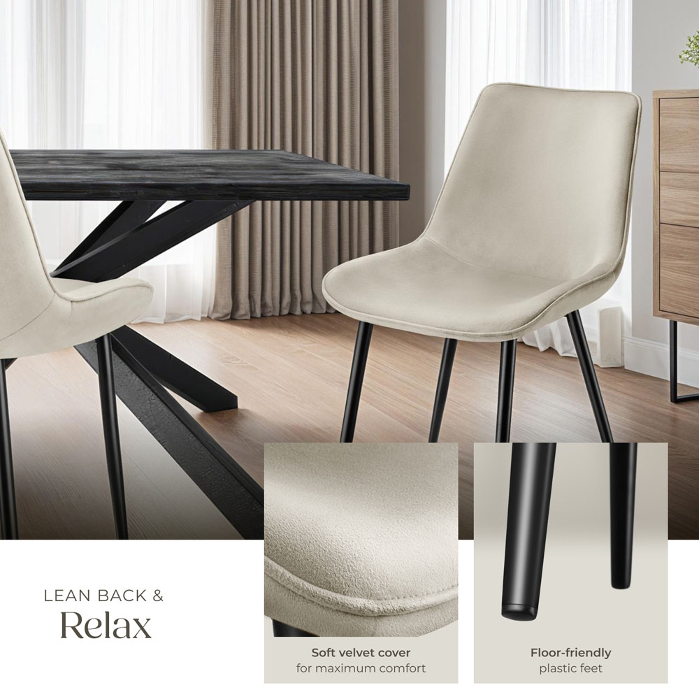 tectake Monroe Set of 2 Cream Velvet Padded Dining Chair Image 4