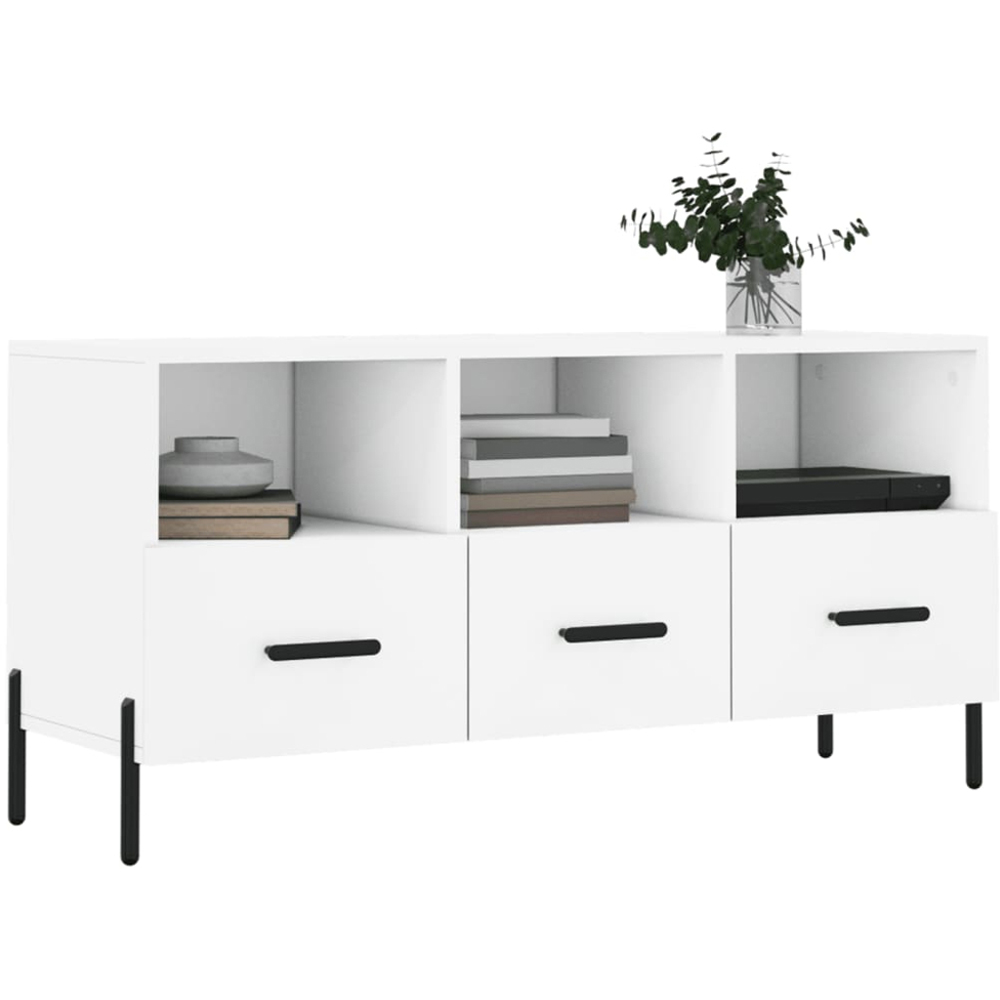 vidaXL 3 Drawer 3 Shelf White TV Cabinet Image 3