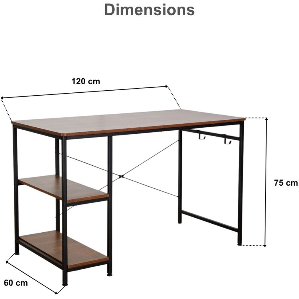 Home Source Stanton 2 Shelf Computer Desk with Hook Dark Oak Image 9