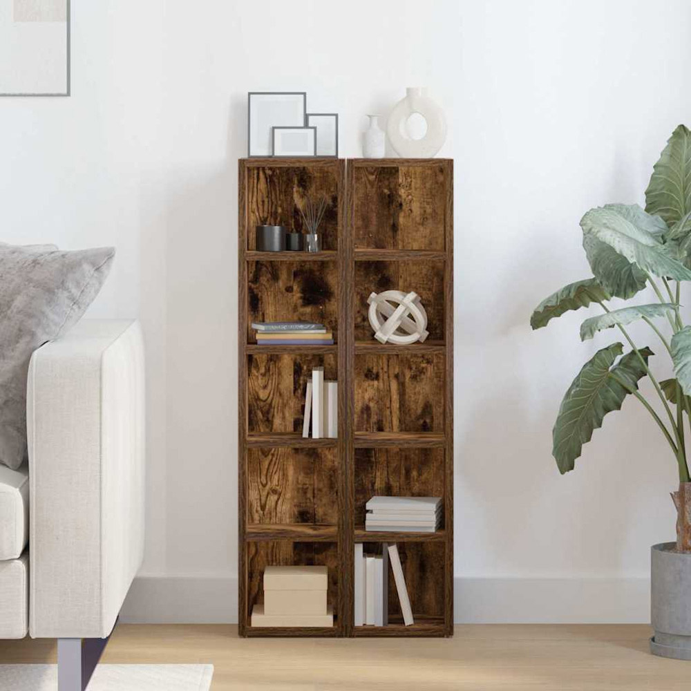 vidaXL 5 Shelf Smoked Oak CD Cabinet Set of 2 Image 3
