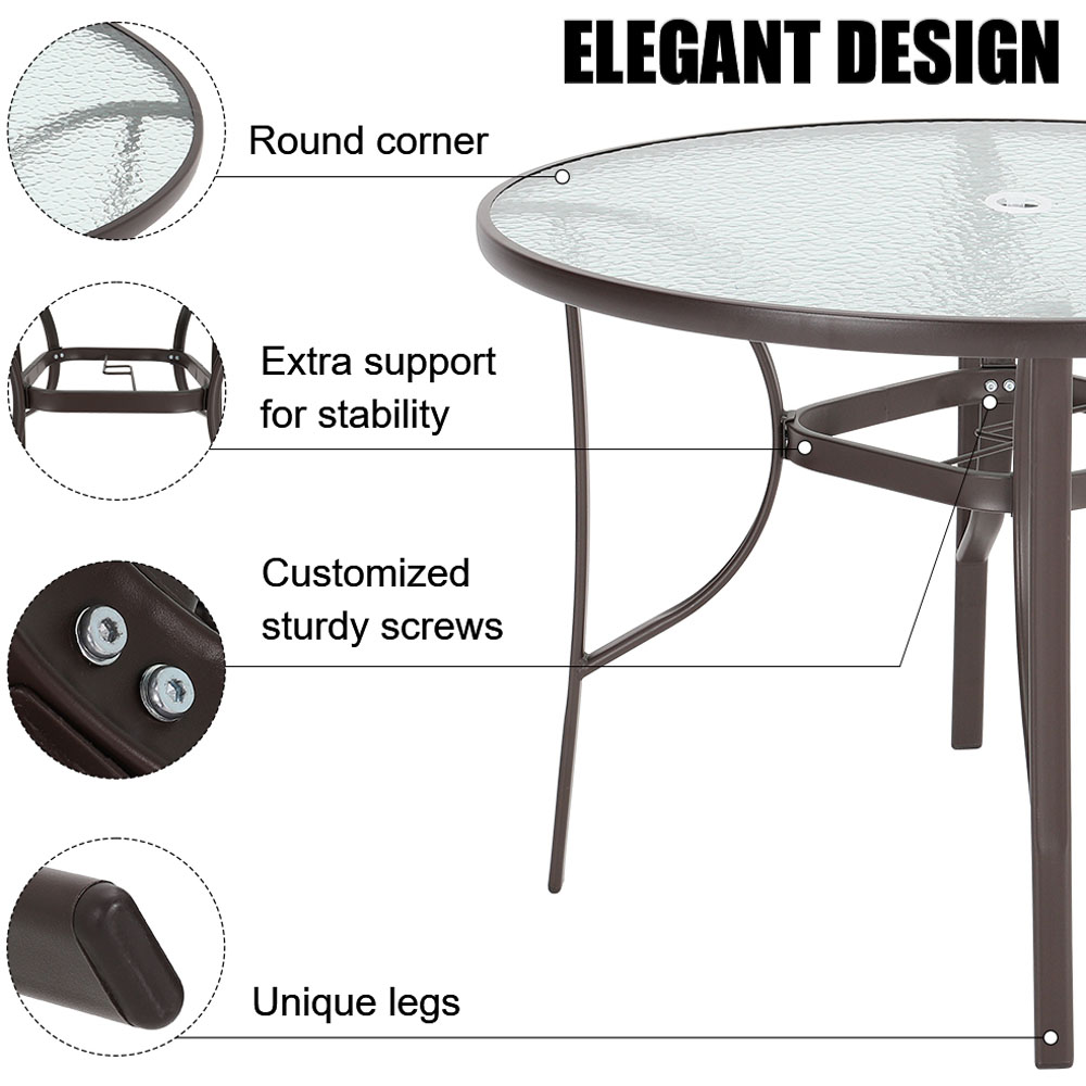 Living and Home 2 Seater Tempered Glass Coffee Table with Parasol Hole Image 5