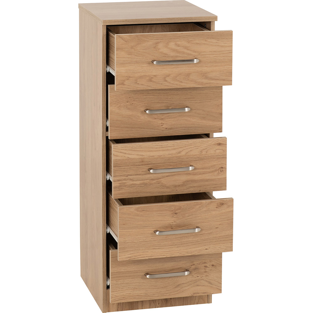 Seconique Dakota 5 Drawer Oak Effect Narrow Storage Chest Image 4