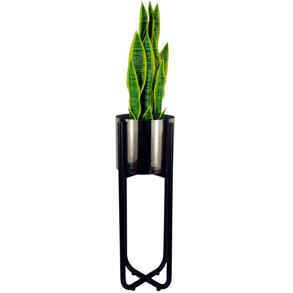 Botanik Leaf Design Black Metal Planter Stand and Silver Plant Pot Set Image 3