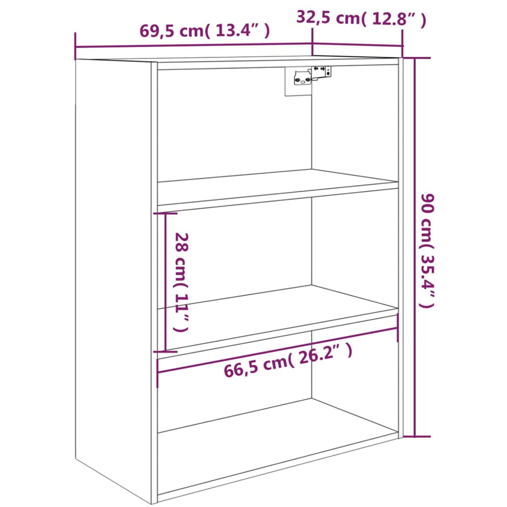 vidaXL 3 Shelf Brown Oak Hanging Wall Cabinet Image 8