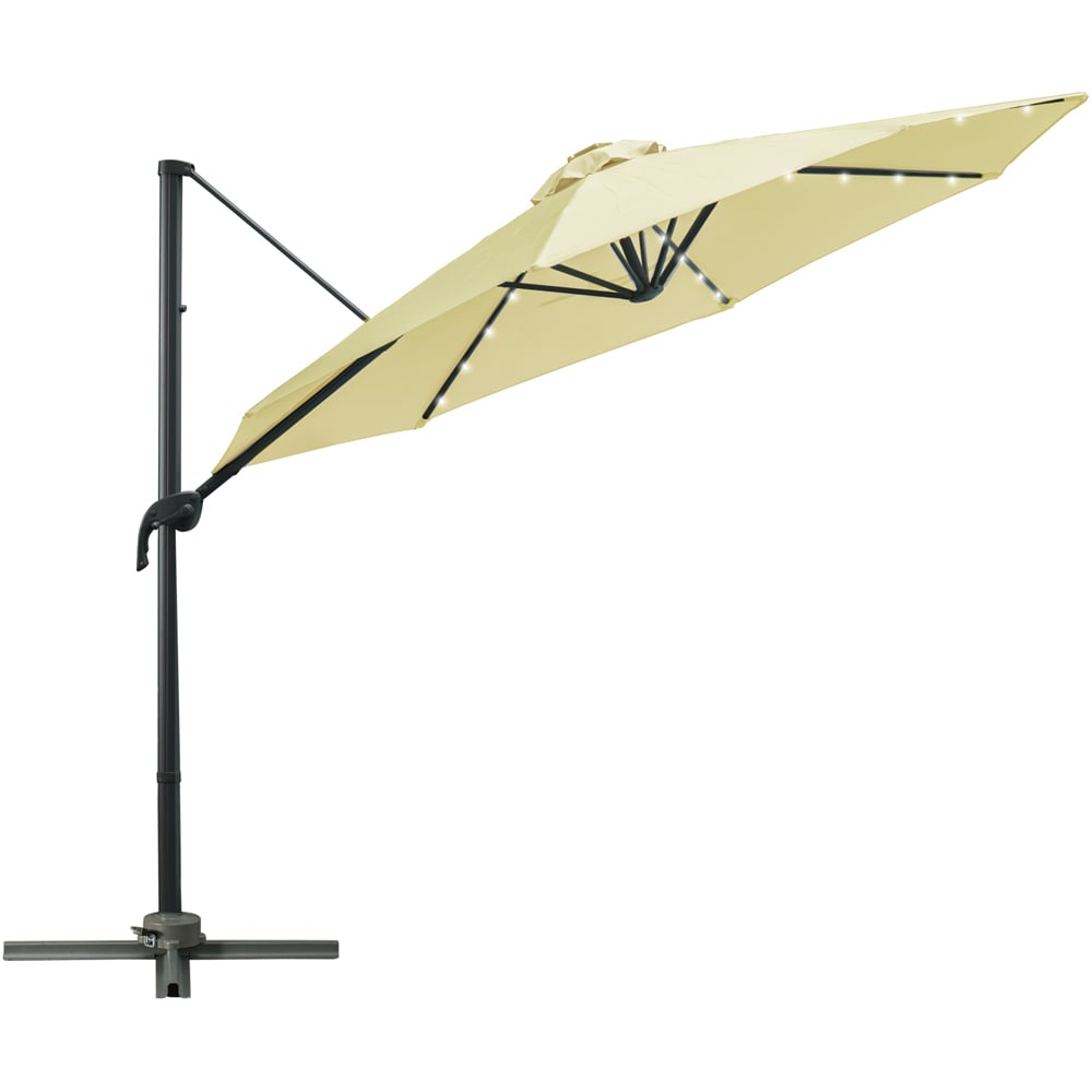 Outsunny Beige Solar LED Crank Handle Parasol with Cross Base 3m Image 1