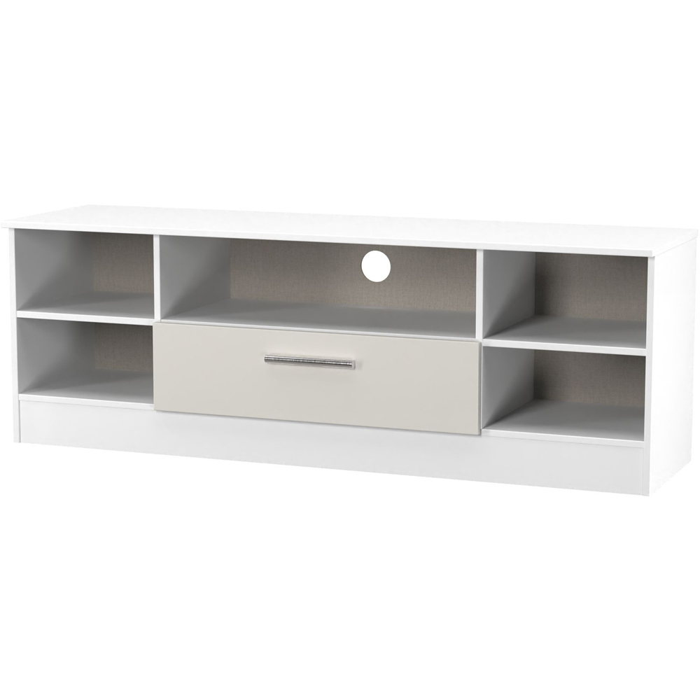 Crowndale Contrast Single Drawer 5 Shelf Grey Matt and White Wide TV Unit Ready Assembled Image 4