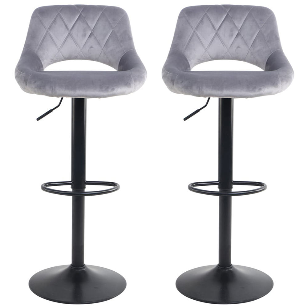 Neo Grey Crushed Velvet Swivel Bar Stool Set of 2 Image 3