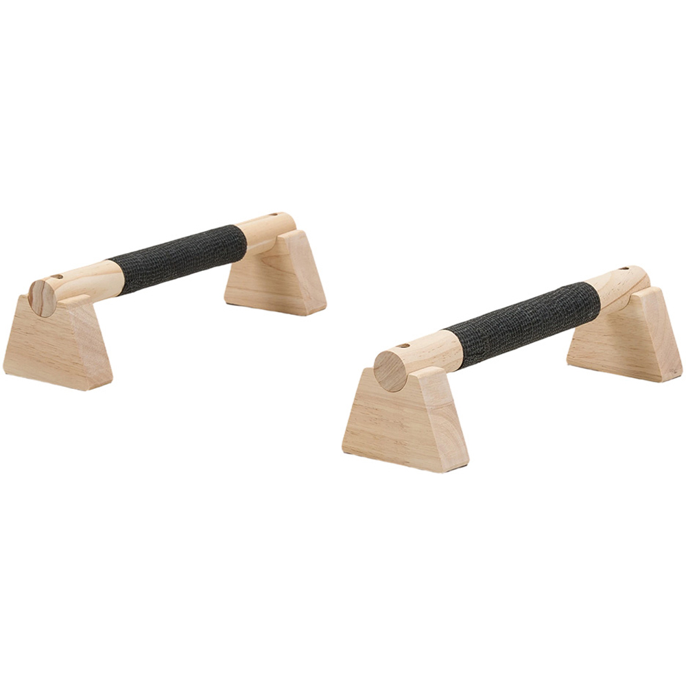 H&O Direct Natural and Black Wooden Portable Non-Slip Push Up Bar 2 Pack Image 1
