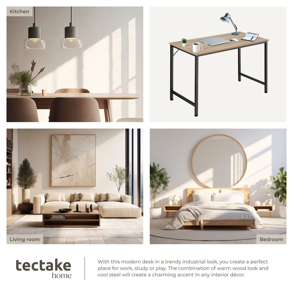 Tectake Jenkins Industrial Wood Study Desk Oak Sonoma 120cm Image 5