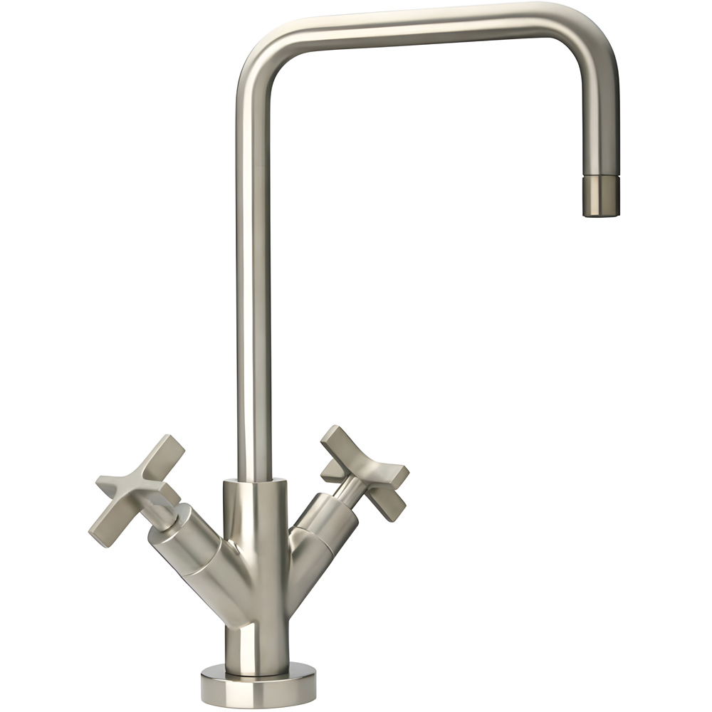 Piralla Crox Brushed Nickel Twin Cross Levers and Quad Spout Kitchen Tap Image 1