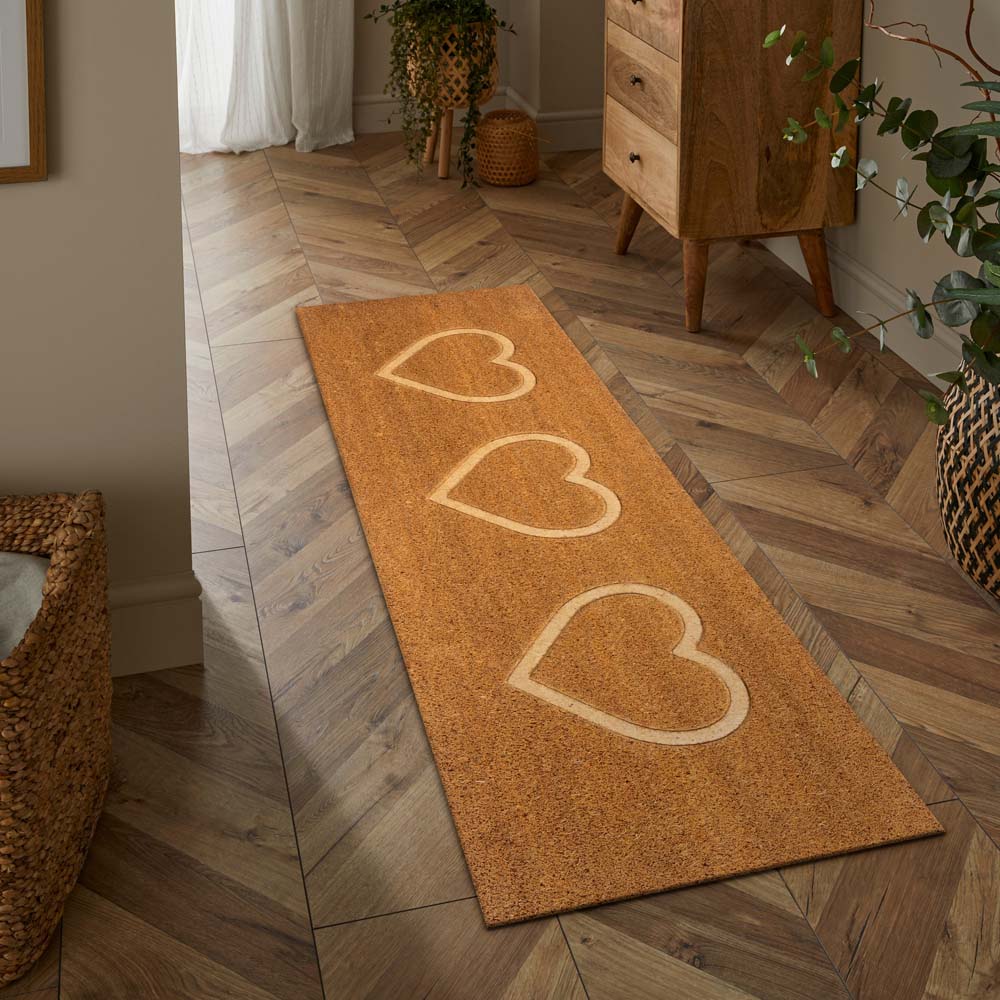 Astley Natural Embossed Heart Coir Doormat 40 x 120cm Image 4