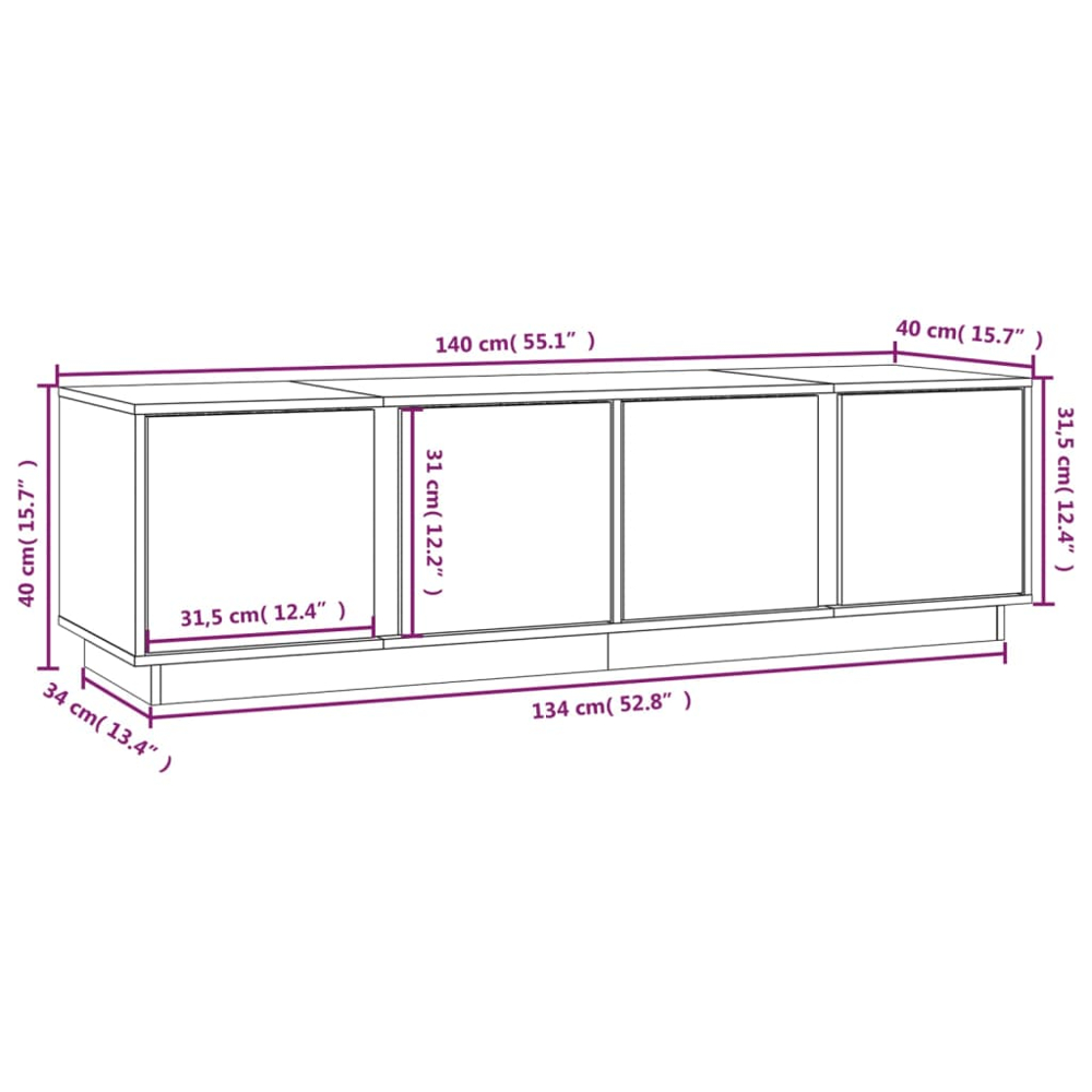 vidaXL 4 Door White Solid Pine Wood TV Cabinet Image 9