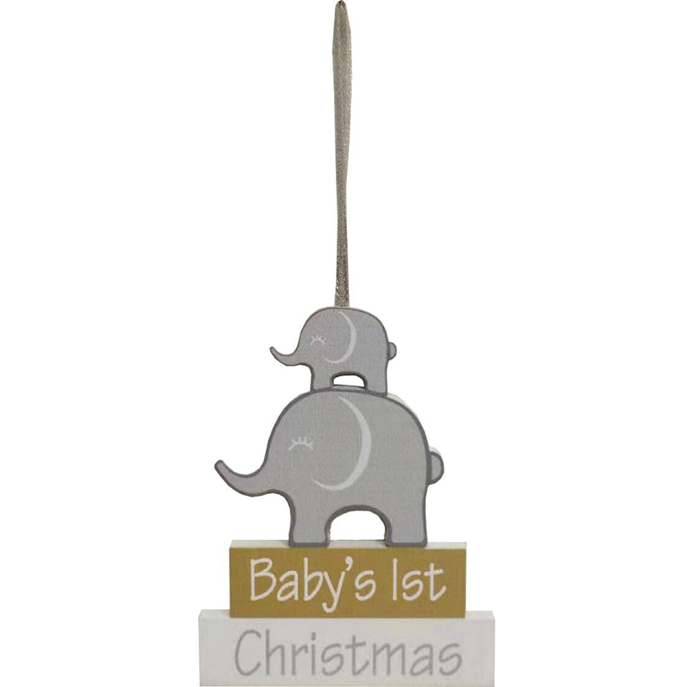 Baby's 1st Christmas Wooden Elephant Tree Decoration Image