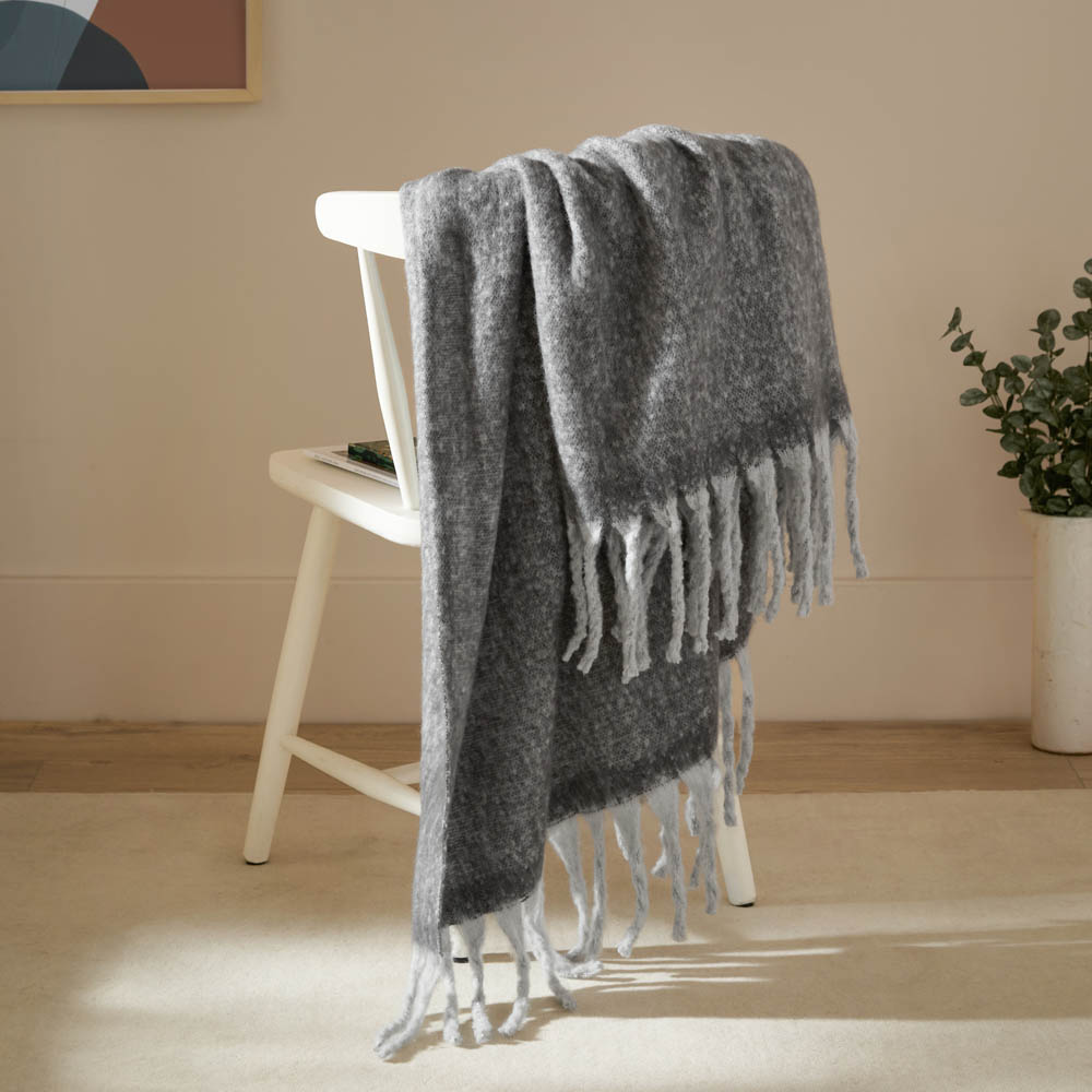 Furn Charcoal Cosy Woven Tasselled Throw 140 x 180cm Image 2