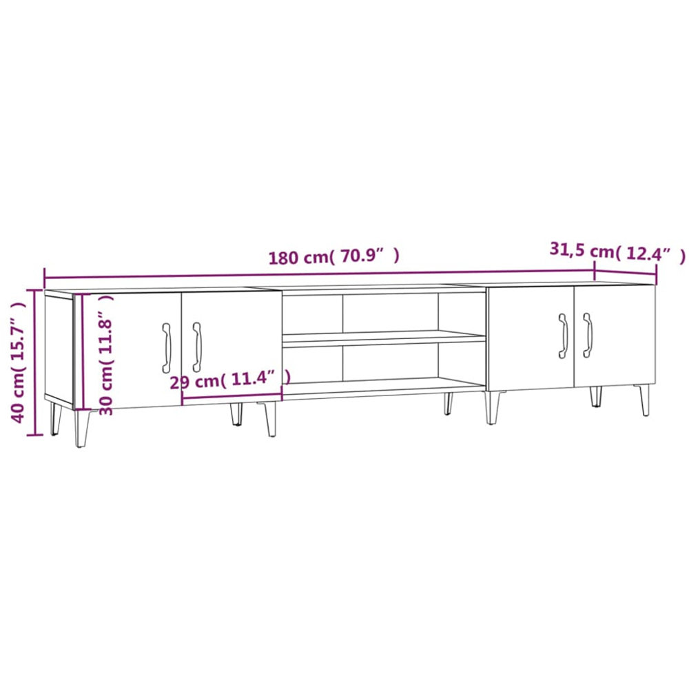 vidaXL 4 Door 2 Shelf Sonoma Oak Wide TV Cabinet Image 9