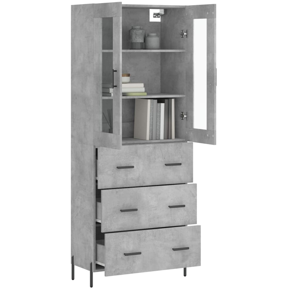 vidaXL 2 Glass Door 3 Drawer Concrete Grey Highboard Image 3