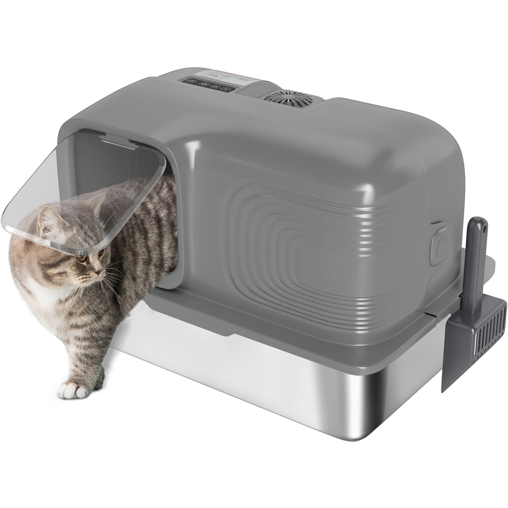 PawHut Grey Stainless Steel Cat Litter Box with Plasma Deodoriser System 65L Image 3