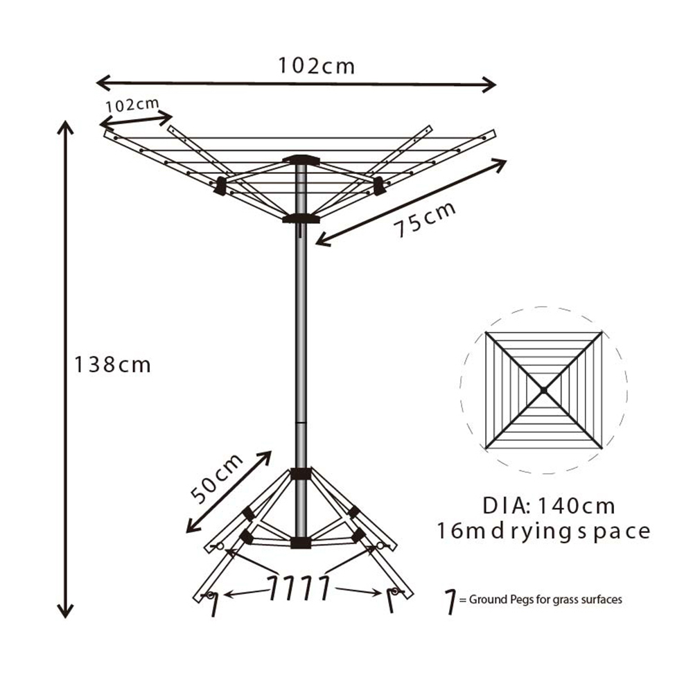 JVL Rotary 4 Arm Portable Airer 16m Image 8