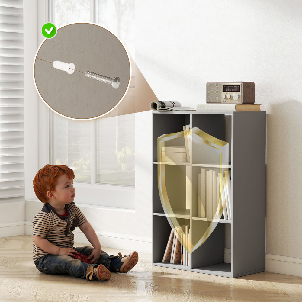 HOMCOM 6 Cube Light Grey Bookshelf Image 7