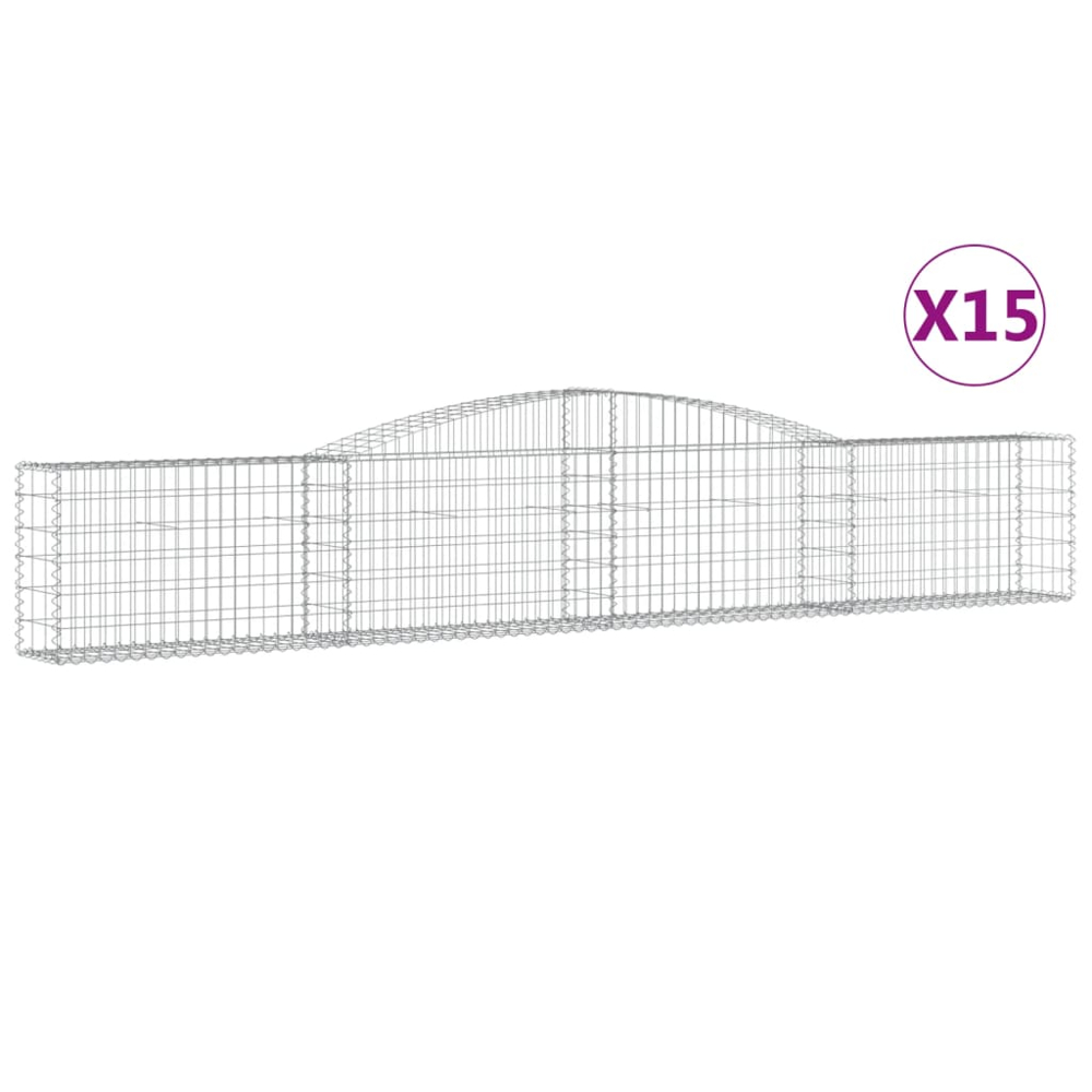 vidaXL Silver Galvanised Iron Arched Gabion Basket 400 x 30 x 60/80cm 15 Pack Image 2