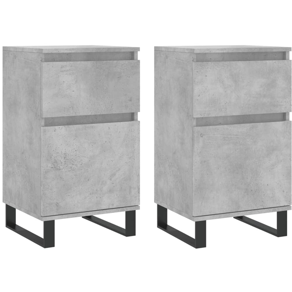 vidaXL Single Door Single Drawer Concrete Grey Wooden Sideboard Set of 2 Image 2