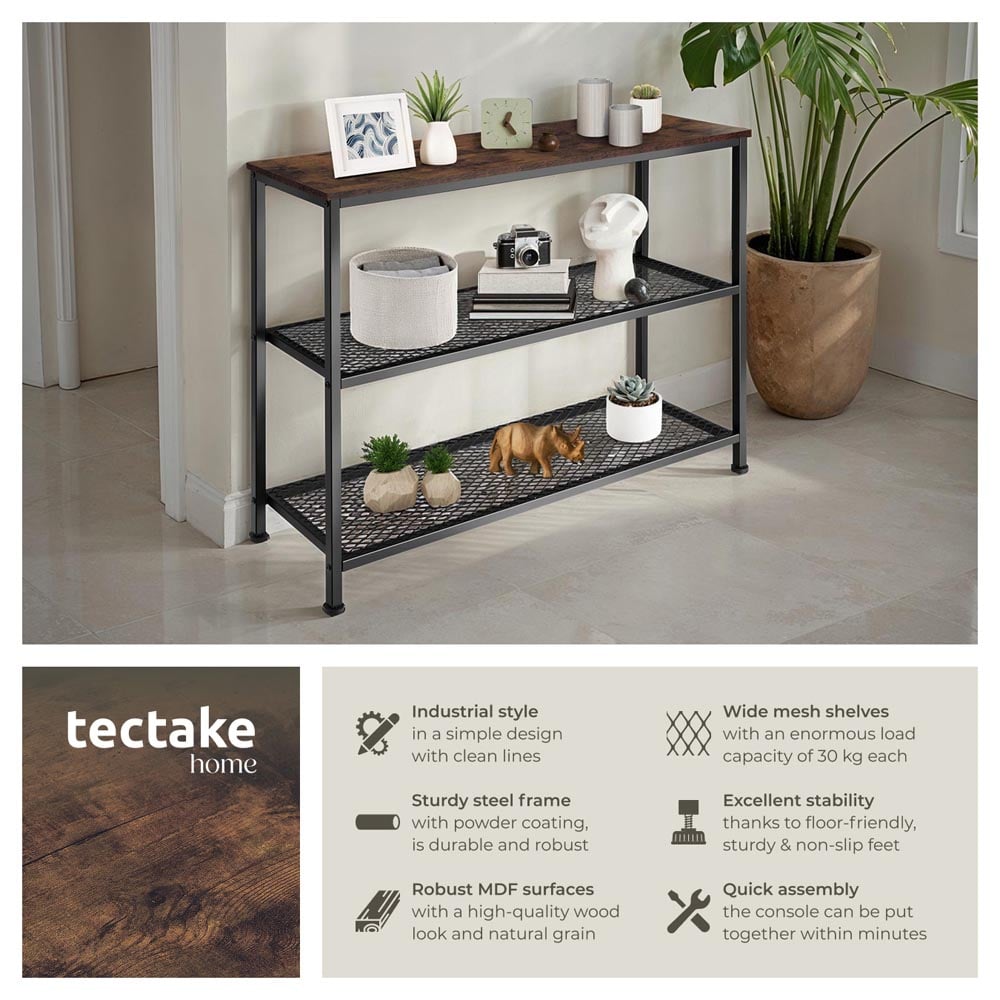 tectake Bristol 2 Wire Shelf Industrial Dark Wood Console Table Image 6