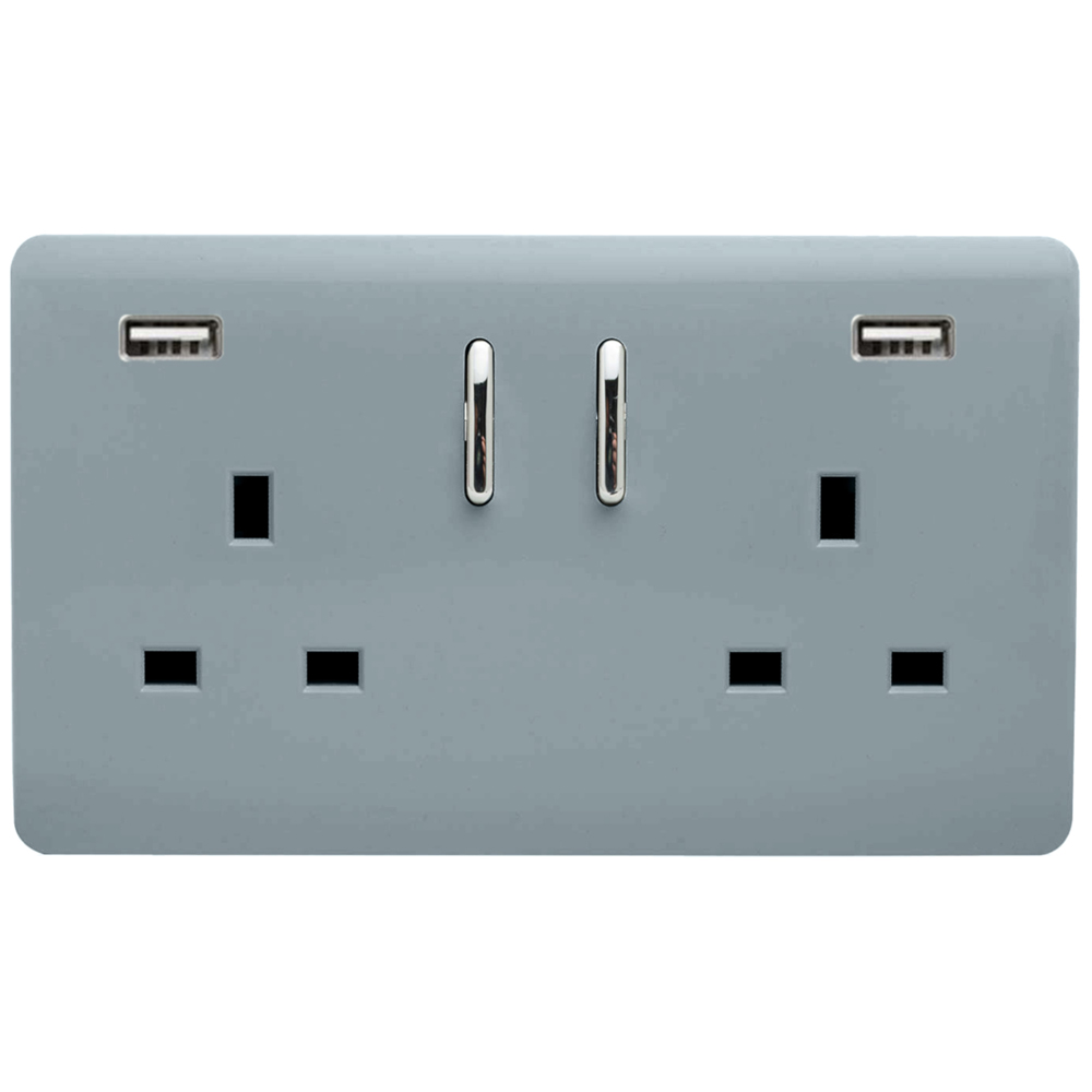 Trendi Switch 2 Gang 13amp 2 Port USB Cool Grey Switched Plug Socket Image 1