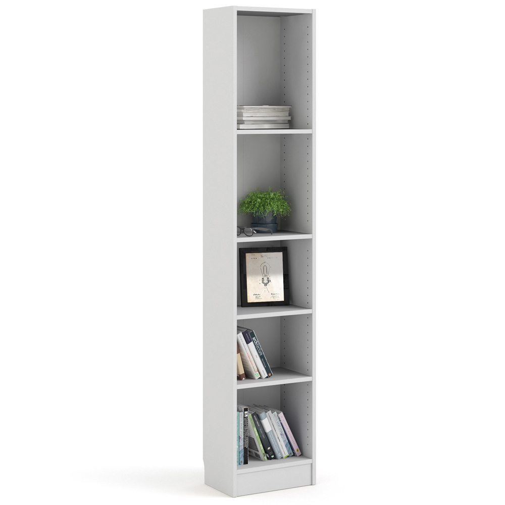 Florence Basic 4 Shelf White Narrow Tall Bookcase Image 5