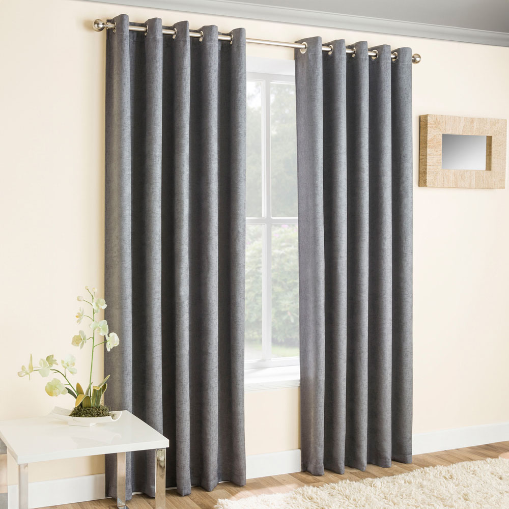 Enhanced Living Vogue Grey Thermal Blackout Eyelet Readymade Curtains 229 x 183cm Image 1