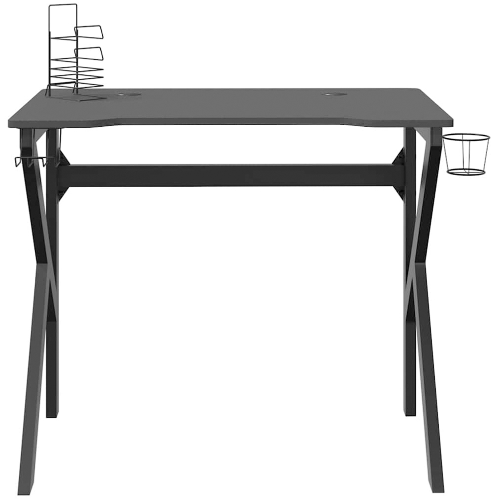 vidaXL K-Shaped Leg Gaming Desk with Headphone Holder Black 90cm Image 3