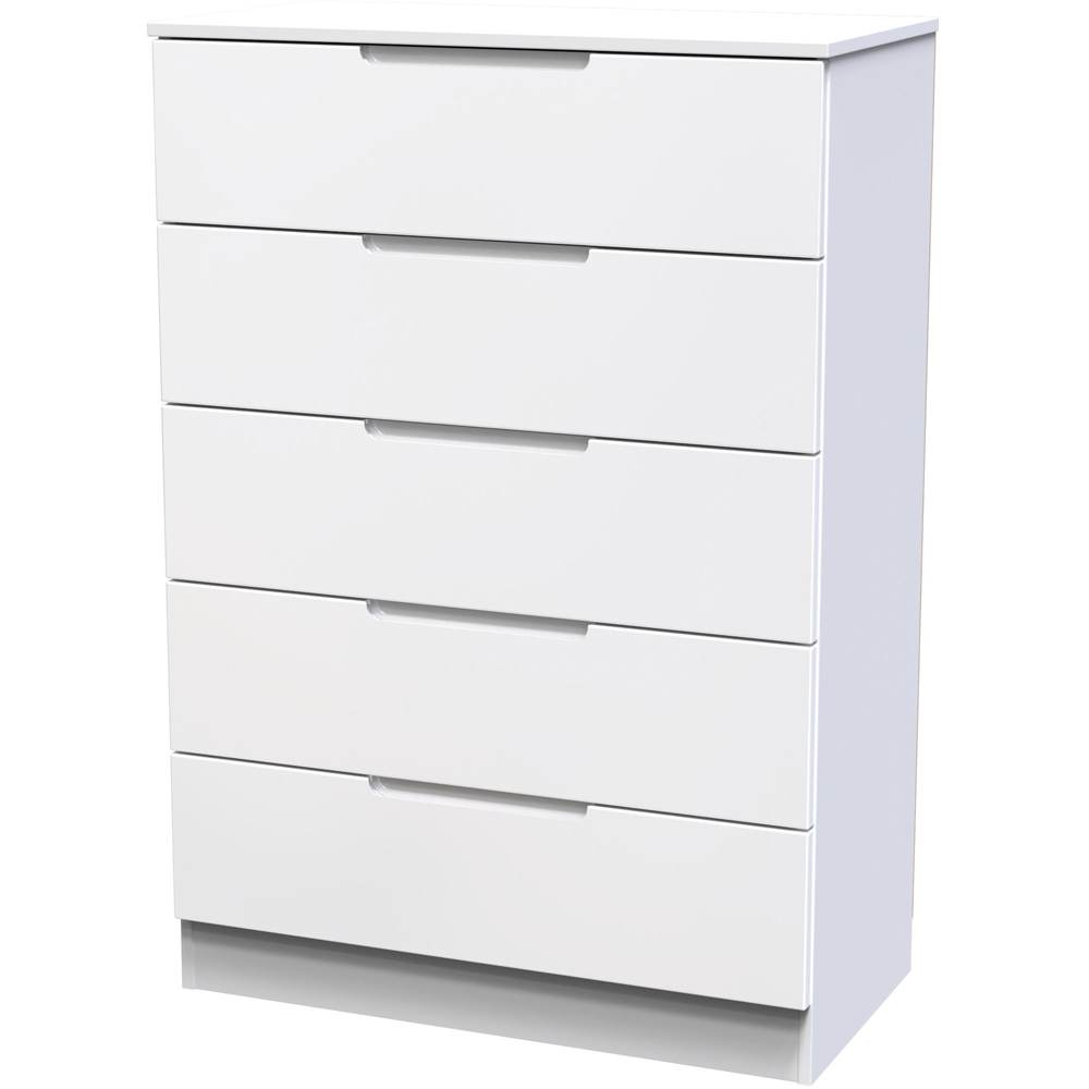 Crowndale Milan 5 Drawer White Gloss and White Chest of Drawers Ready Assembled Image 4