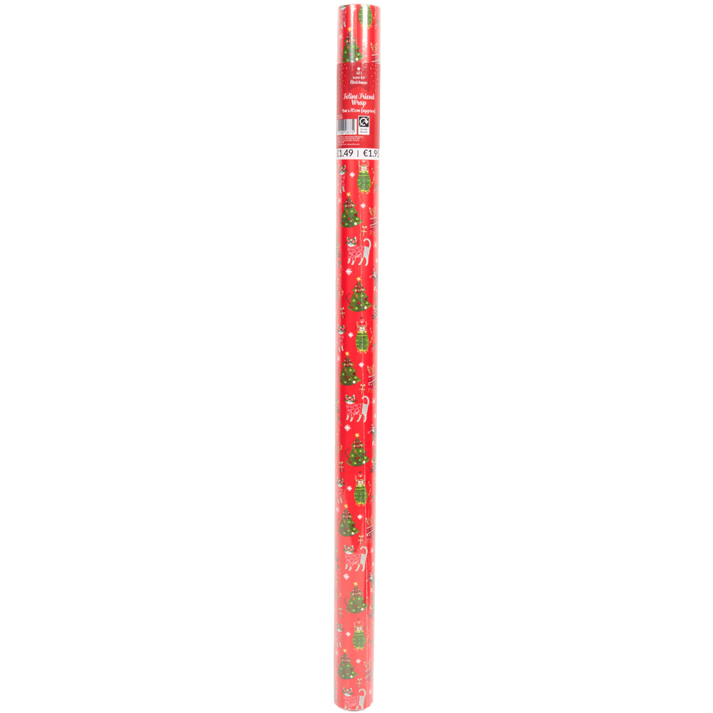 Feline Festive Wrapping Paper Red Image 2