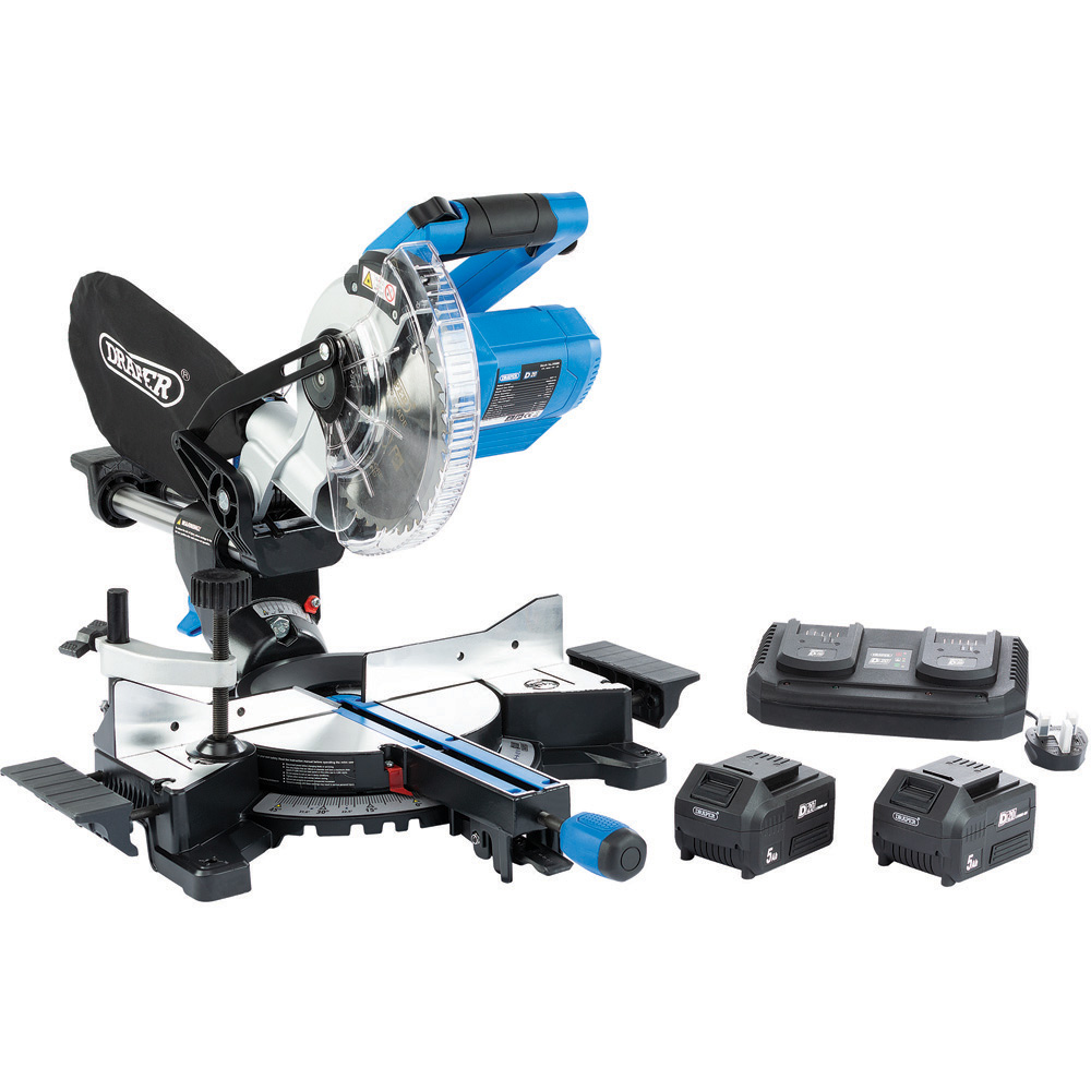 Draper D20 20V Brushless Sliding Compound Mitre Saw with Batteries and Charger 185mm Image 1