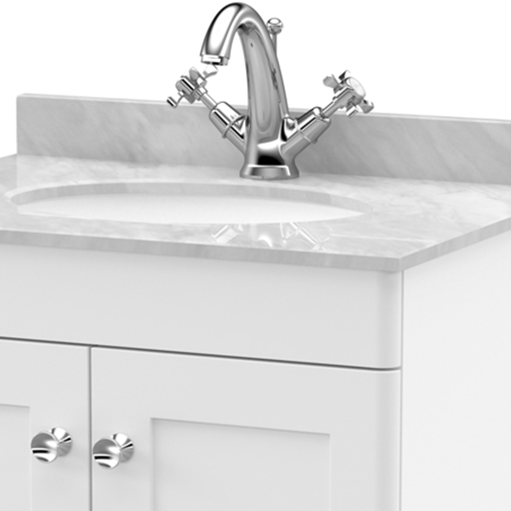 nuie Classique 2 Door Satin White Floor Standing Unit and 1 Tap Hole Marble Top Oval Basin 600mm Image 2