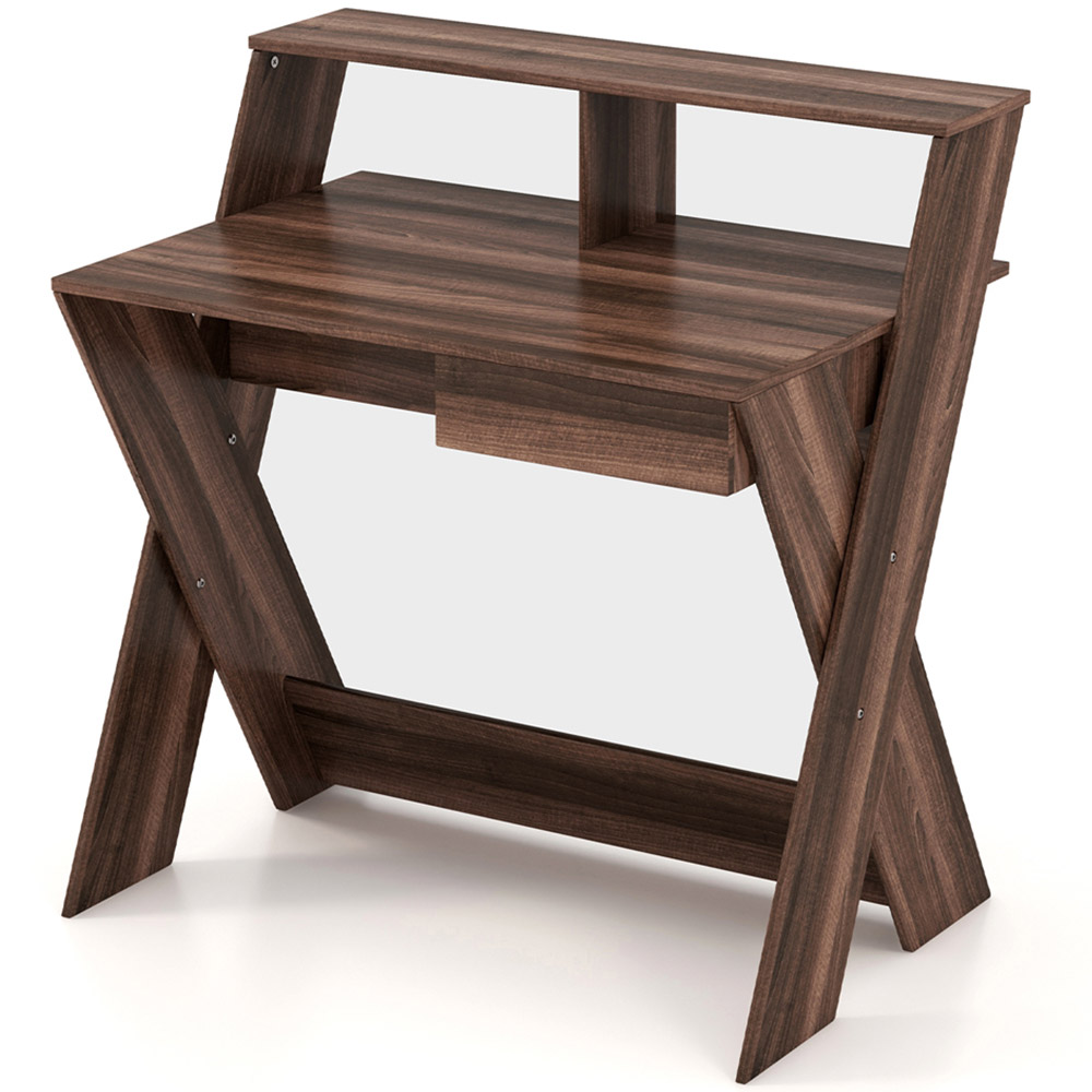 Costway Single Drawer Computer Desk Walnut Image 2