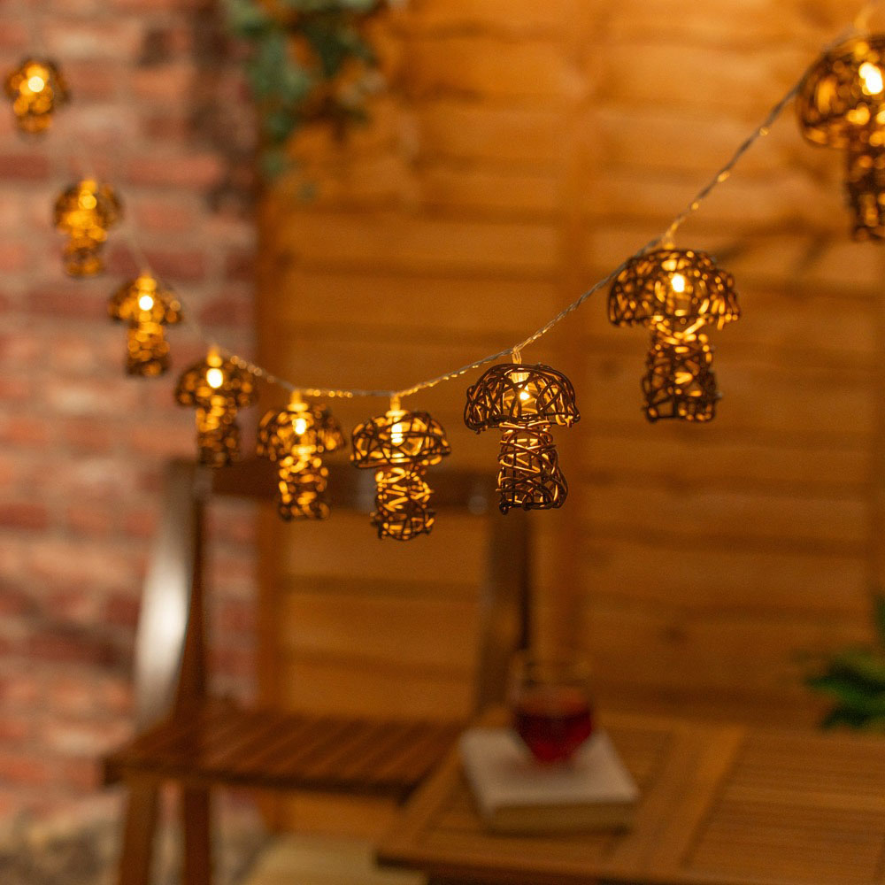 ValueLights Mushroom Rattan Battery Operated Outdoor Garden String Light 10 Pack Image 2