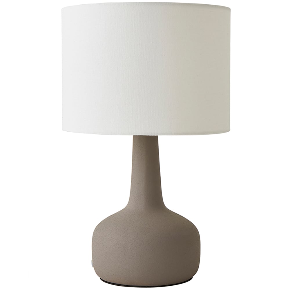 ValueLights Hayley Natural Linen Drum Shade Grey Squat Base Ceramic LED Table Lamp Image 1
