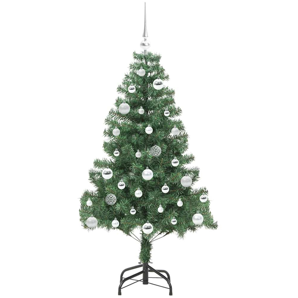 vidaXL Pre-Lit Silver Bauble Green Artificial Christmas Tree 5ft Image 2