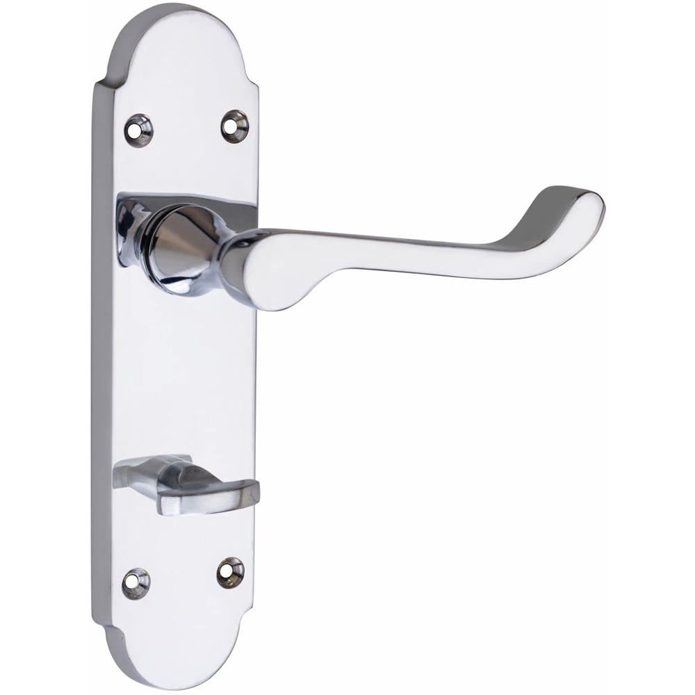 Golden Grace Polished Chrome Victorian Epsom Scroll Bathroom Lock Door Handle with Hinge Image 2
