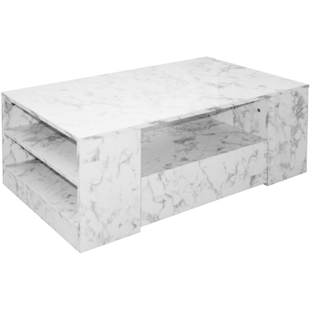Comfy Living 5 Shelf 2 Drawer White Marble Effect High Gloss LED Coffee Table Image 4