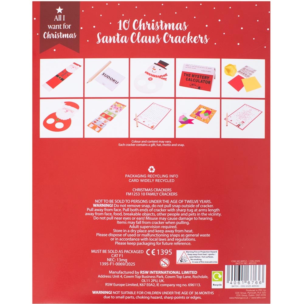 Pack of 10 Santa Claus Crackers - Red and White Image 2