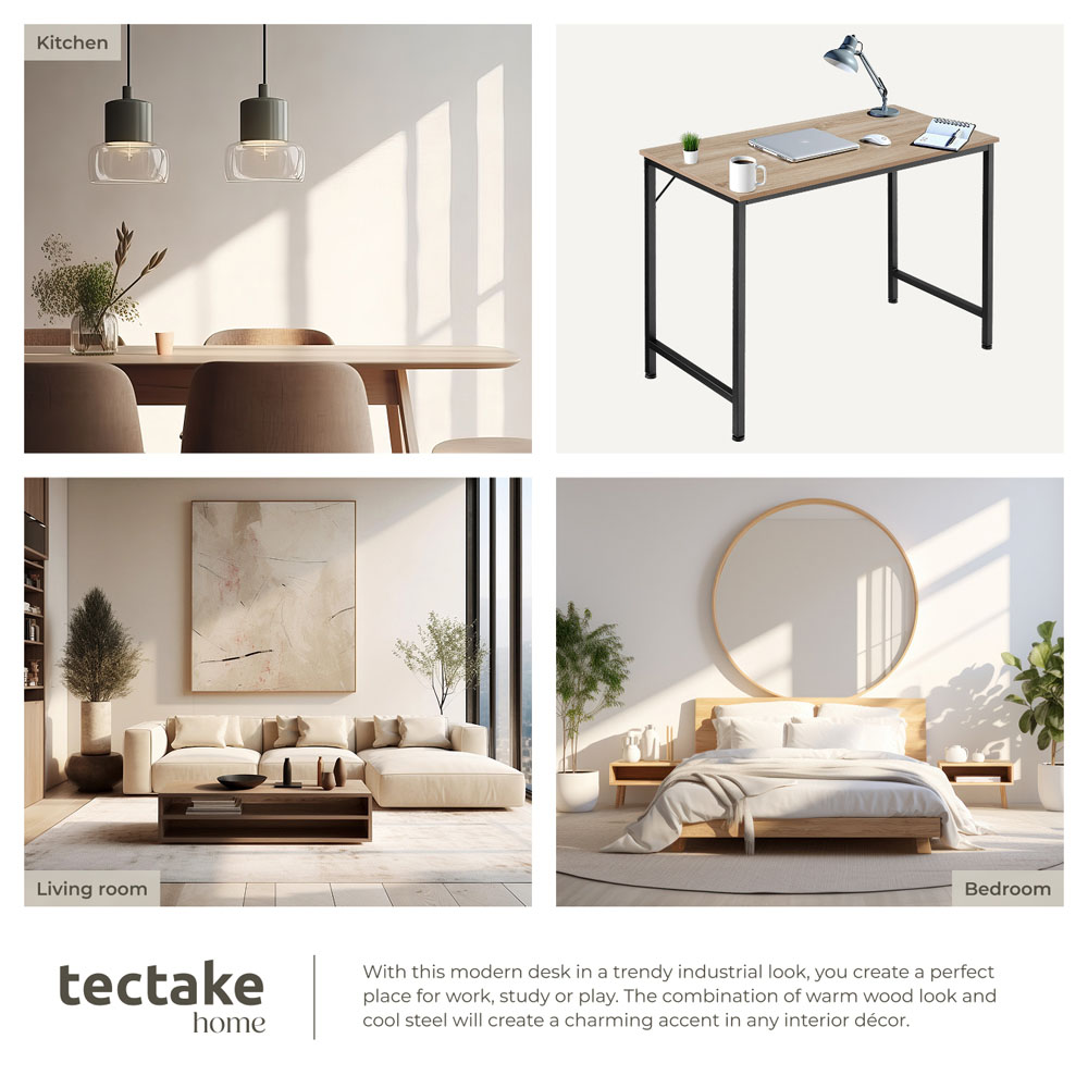 Tectake Jenkins Industrial Wood Study Desk Oak Sonoma 100cm Image 5