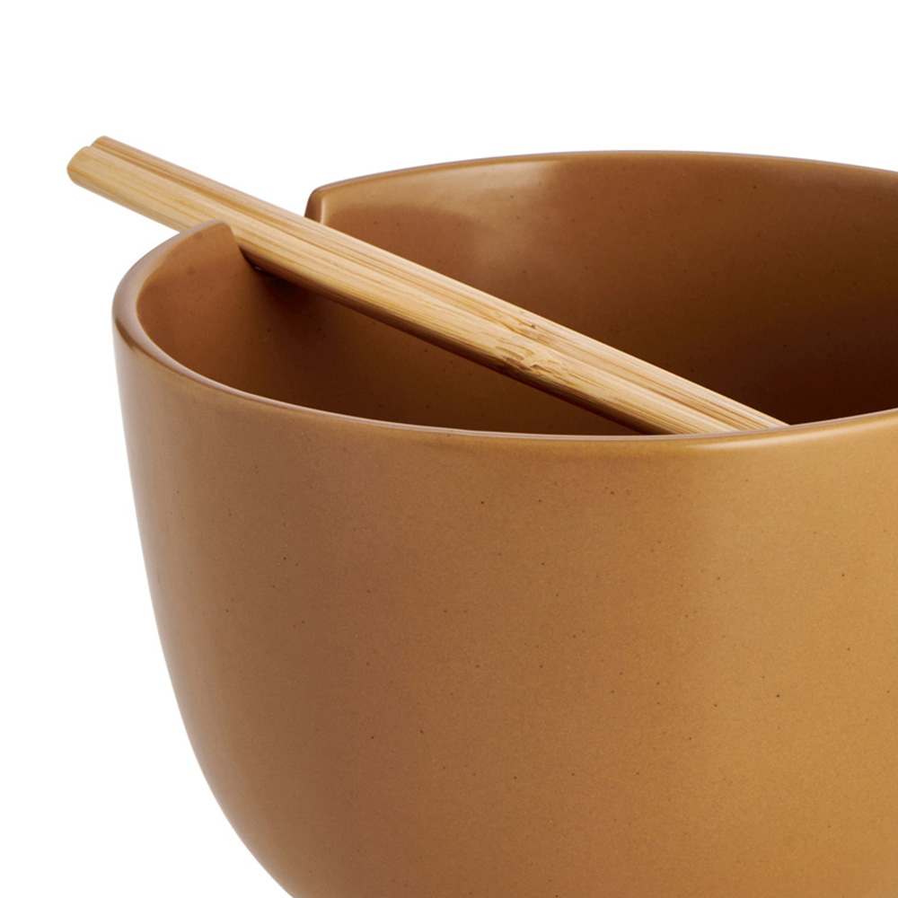 Wilko Brown Stoneware Ramen Bowl and Chopsticks Image 6