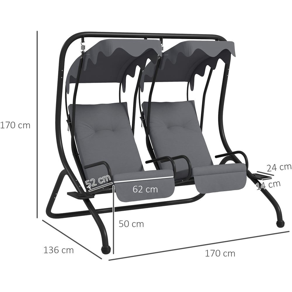 Outsunny 2 Seater Grey Swing Chair with Canopy Image 8