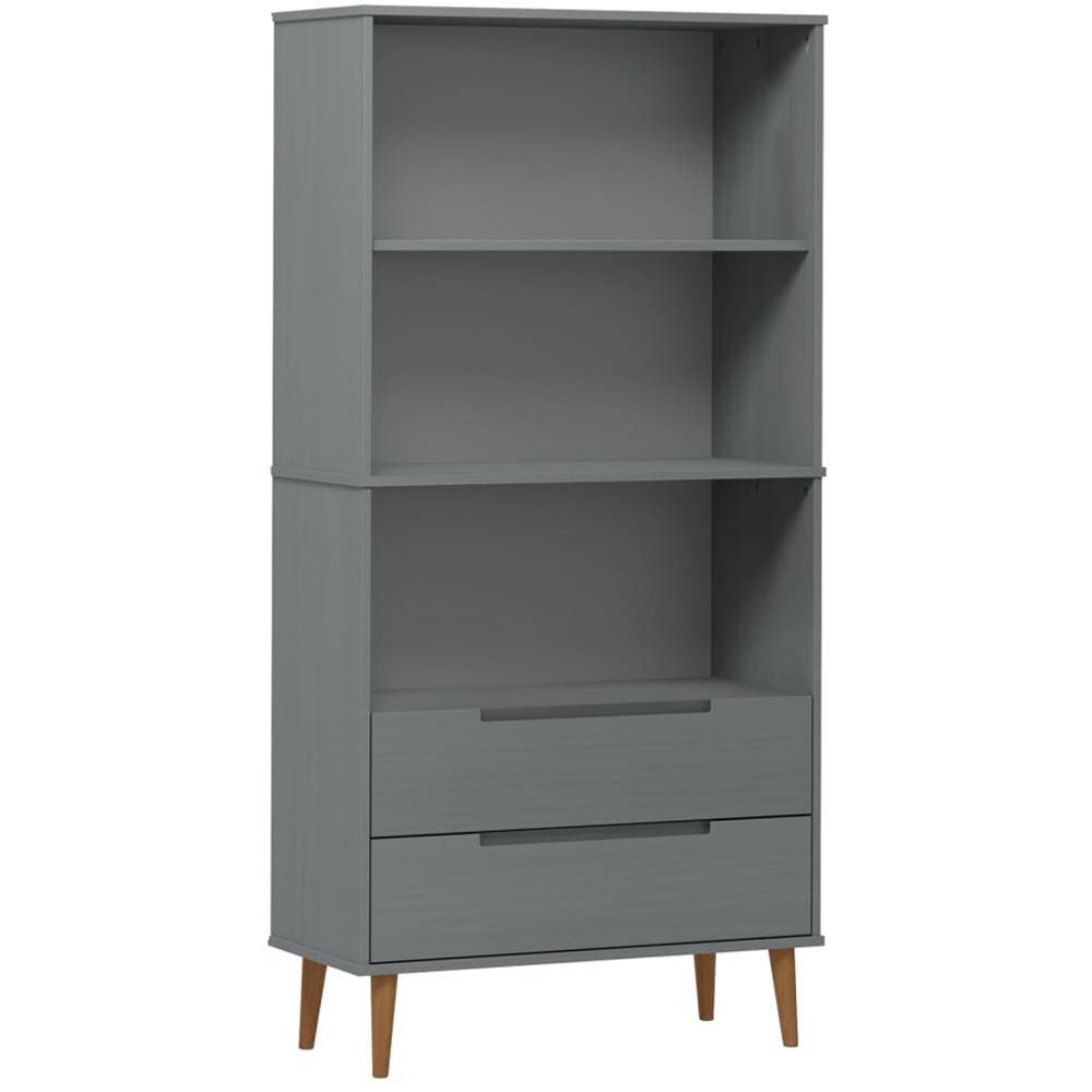vidaXL 2 Drawer 3 Shelf Grey Pine Wood Bookcase Image 2