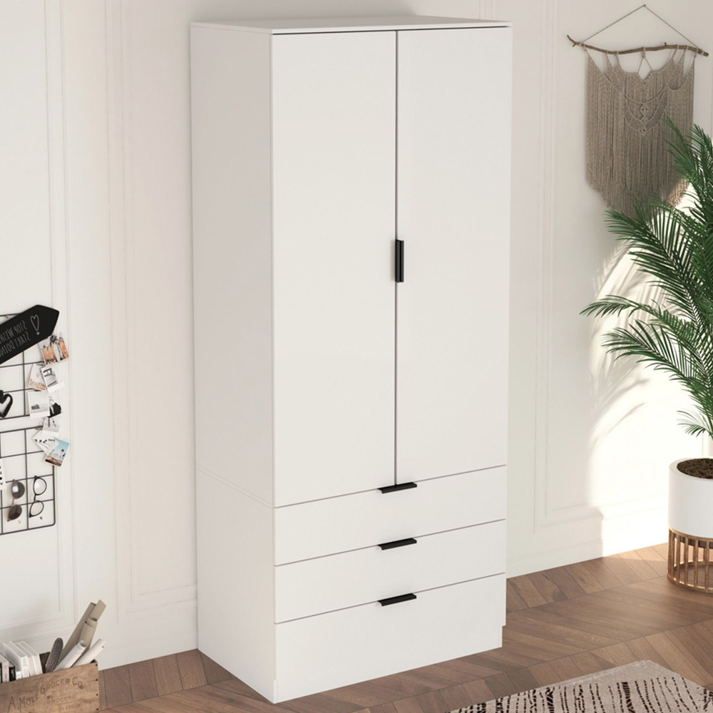 Home Source Phoenix 2 Door 3 Drawer White Wardrobe Image 1