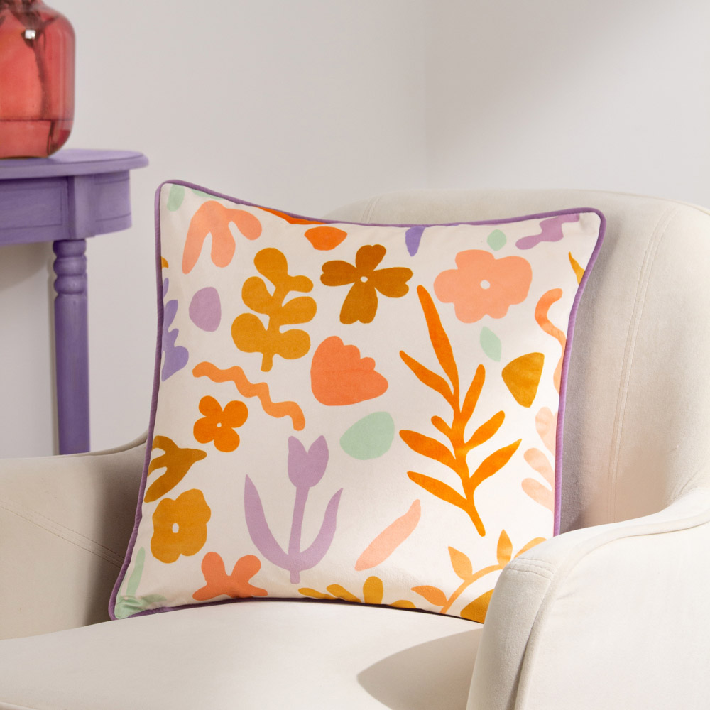 furn. Amelie Doodles Floral Velvet Cushion Image 2