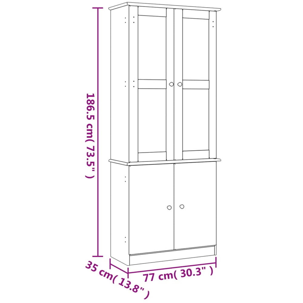 vidaXL Alta 4 Door Natural Solid Wood Pine Glass Display Cabinet Image 9